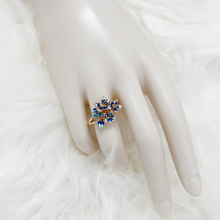 Load image into Gallery viewer, Charm Blue Flowers Gold Ring