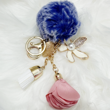 Load image into Gallery viewer, Fluffy Pom Flower Charm Keychain
